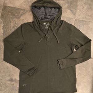 Men's BYLT LUX drop Cut Olive Green Hooded Shirt
